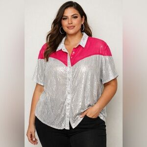 L&B Fuchsia and Silver Sequin Top